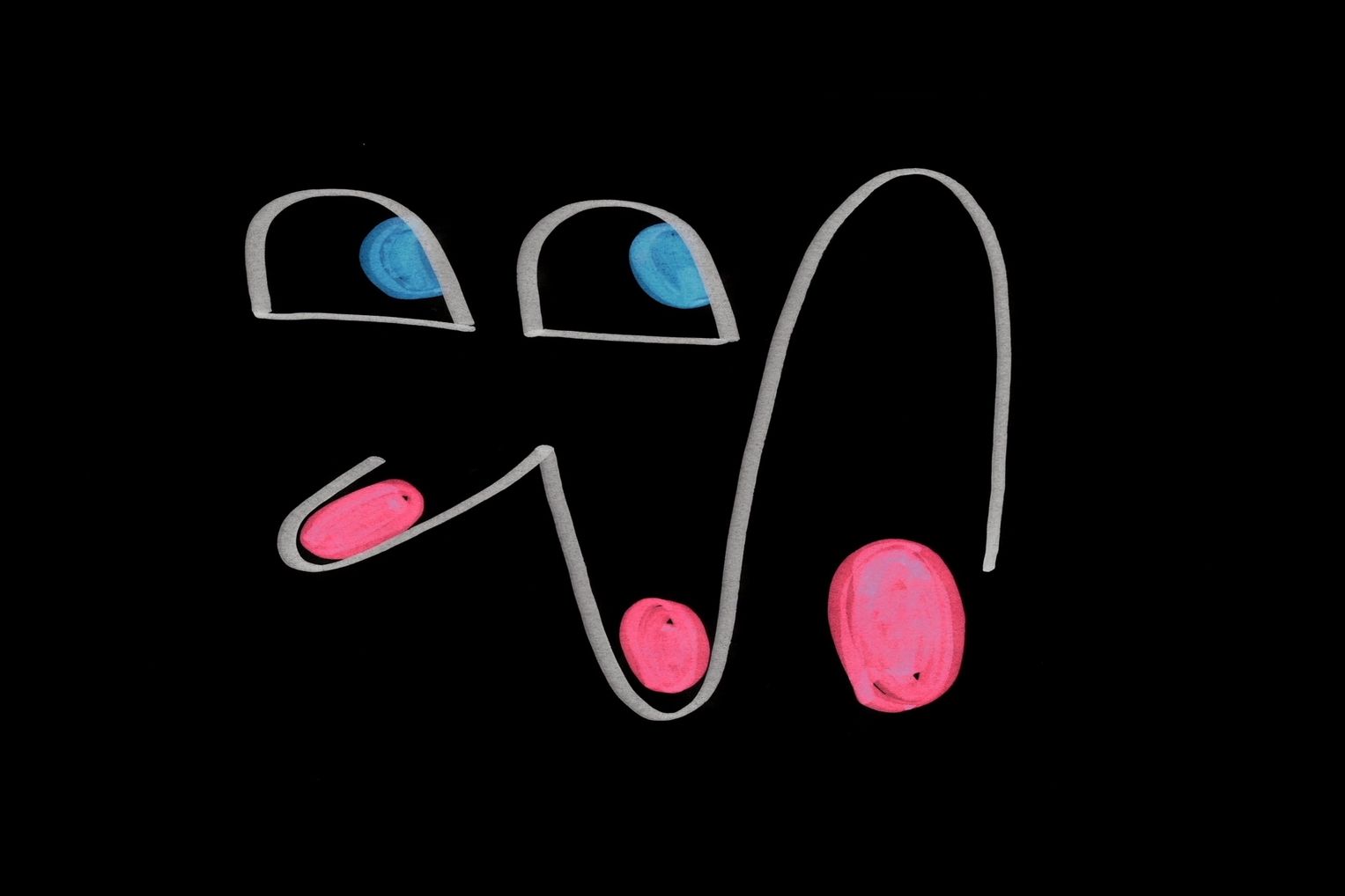 Abstract illustration with hand drawn lines and round shapes on a black background