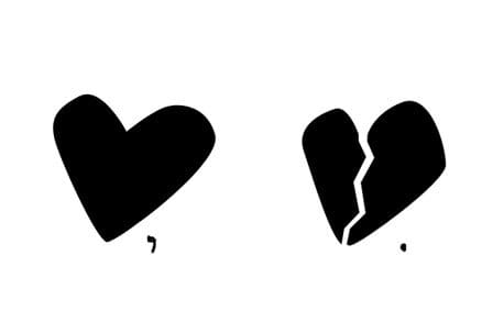 Illustration of two hearts: one whole, and one broken