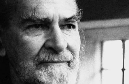Headshot of poet Basil Bunting, black and white.