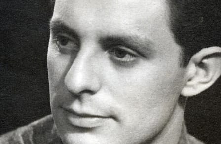 Tight cropped black and white portrait of Dannie Abse.