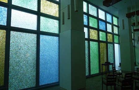 Image of a chapel with stained glass window.