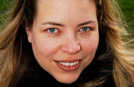 Close-up color photograph of poet Jane Springer