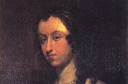 Cropped portrait of English Restoration woman playwright and poet Aphra Behn.