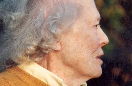 Tight cropped side profile of Virginia Hamilton-Adair.