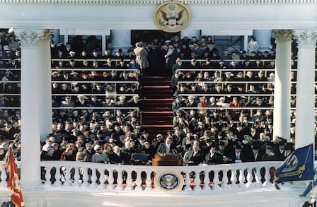 Image of John F. Kennedy giving a speech.