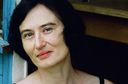 Color photograph of British poet and writer Fiona Sampson