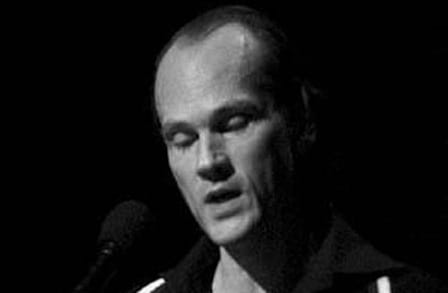 Black and white photograph of Swedish poet Håkan Sandell