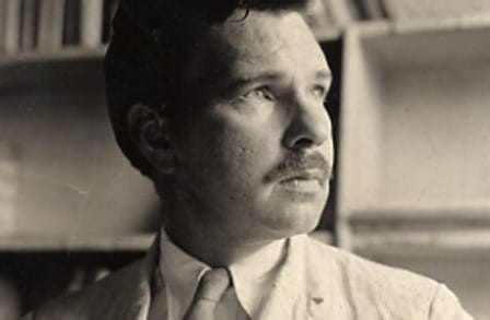 Headshot of poet Malcolm Cowley, black and white.