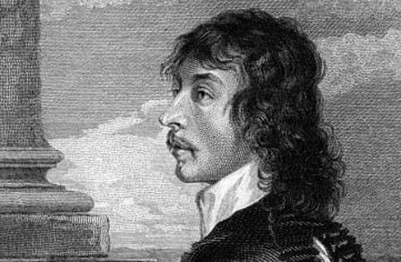 Illustrated black and white side portrait of Thomas Carew