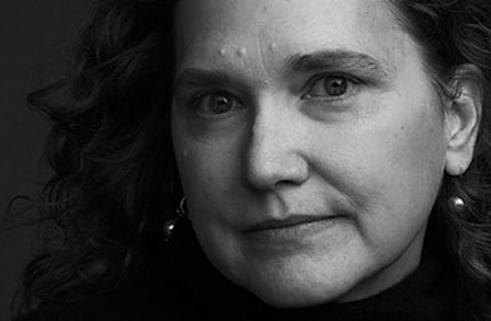 Black and white portrait close-up of poet Elizabeth Arnold