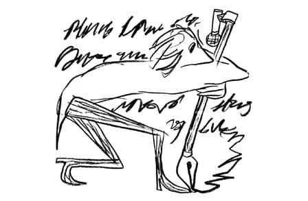 Illustration of a person hugging a mic stand