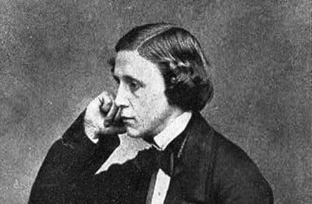 Black and white side portrait of children's book author Lewis Carroll.