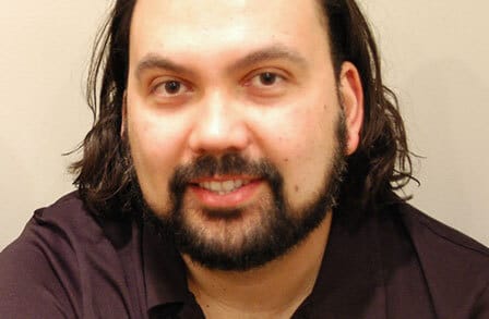 Color photograph of poet and young adult writer David Hernandez
