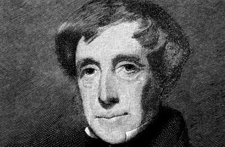Cropped black and white portrait of writer Clement Clarke Moore.
