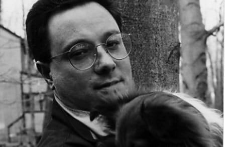 Black and white headshot of poet Michael Steffen by a tree.