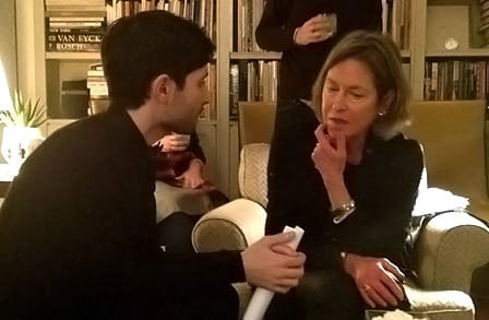 Photo of a conversation between Louise Glück and Alex Dimitrov
