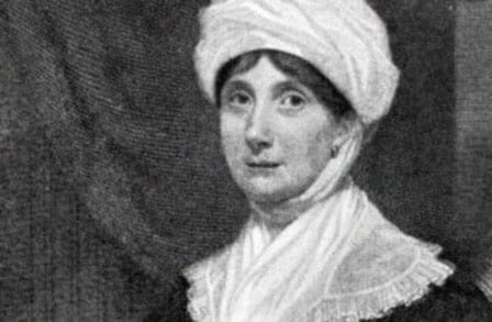 Black and white etching print of Scottish romantic poet Joanna Baillie