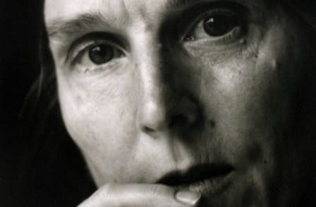 Black and white headshot of poet Brigit Pegeen Kelly.