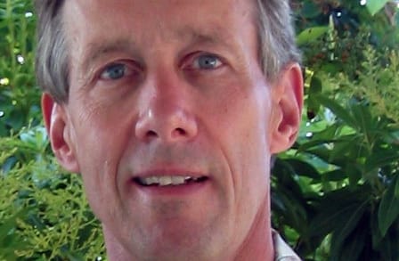 Close-up color photograph of poet Richard Kenney
