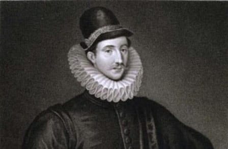 Black and white illustration of Sir Fulke Greville.