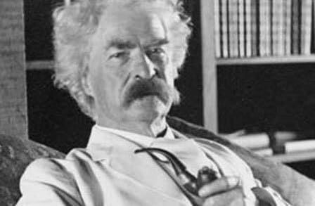 Black and white headshot of American novelist Mark Twain.