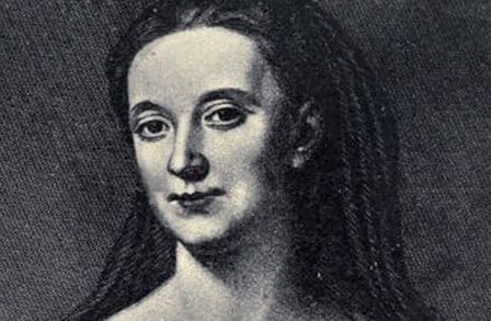 Black and white print drawing of Scottish poet and songwriter Grizel Baillie