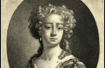 Black and white illustration of English poet Anne Killigrew.