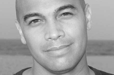 Black and white photograph of poet, memoirist, and novelist Jon Pineda
