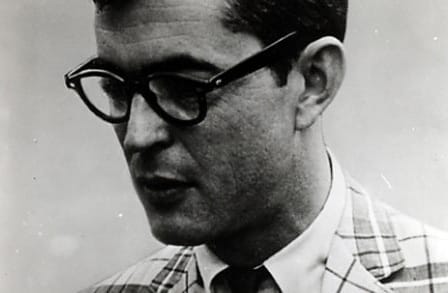 Headshot of poet Henri Coulette, black and white.