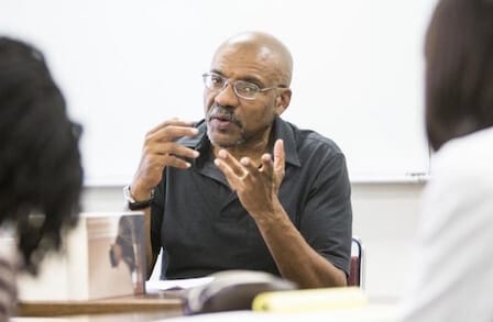Image of Kiwame Dawes speaking.