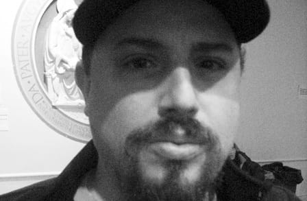 Black and white photograph of writer Jim Behrle