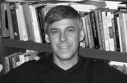 Black and white photograph of American poet David Trinidad