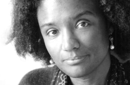 Black and white headshot of poet Harryette Mullen.