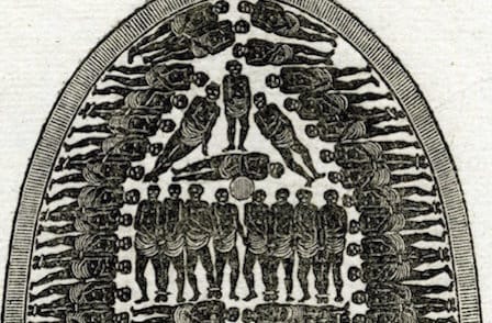 Wood engraving of a slave ship.