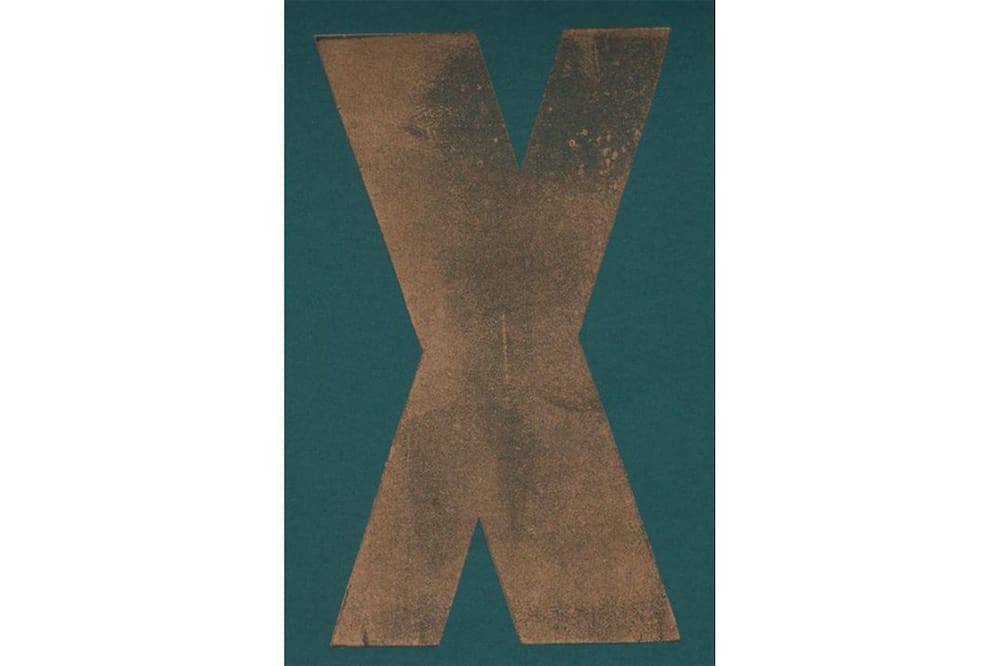 Table X poster of an "X" in gold on a teal background