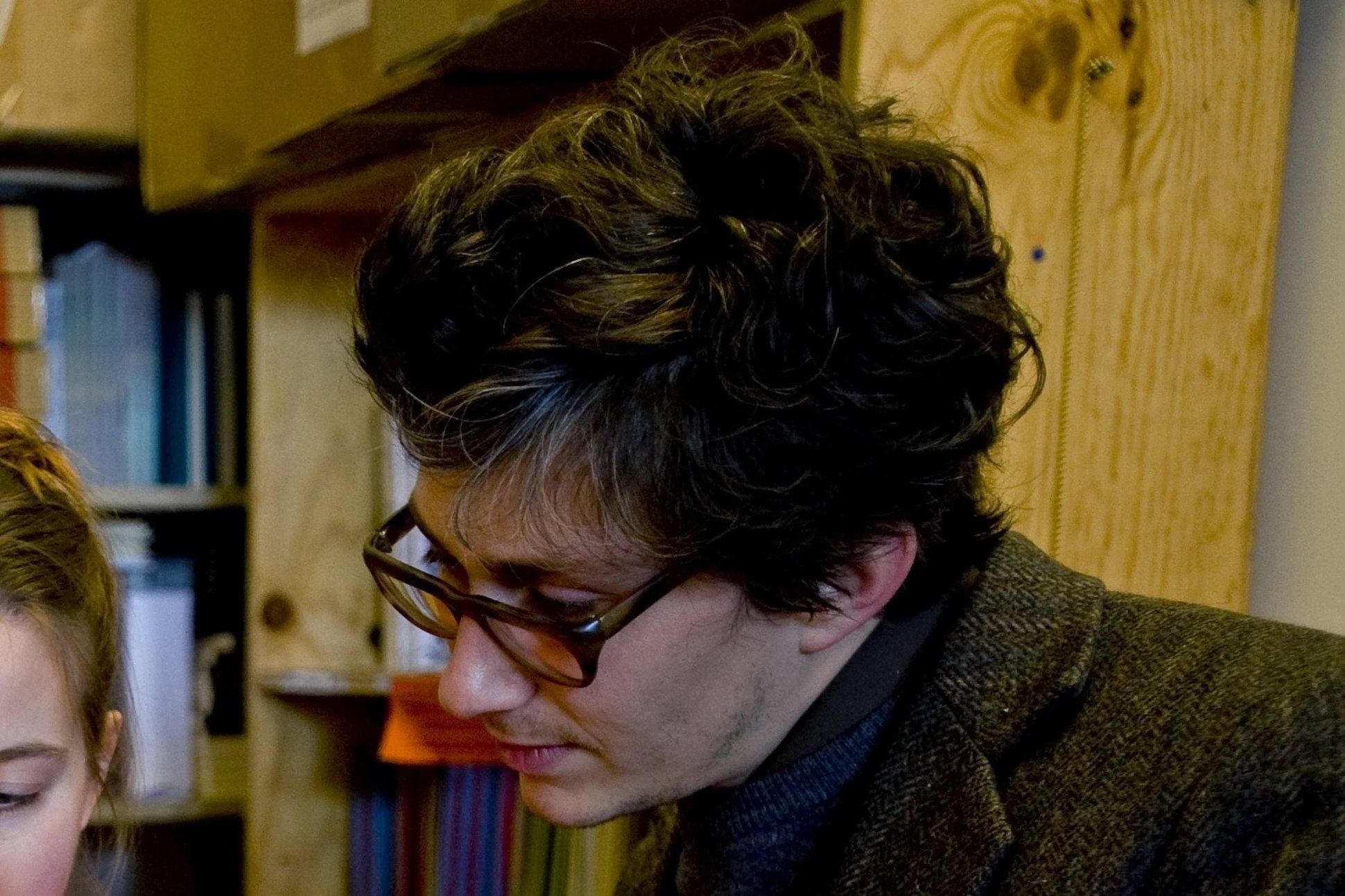 23 January 2009 Matvei Yankelevich, founder of Ugly Duckling Presse in Brooklyn, New York, speaks with new employee Katherine Wilson on her first day on the job. (