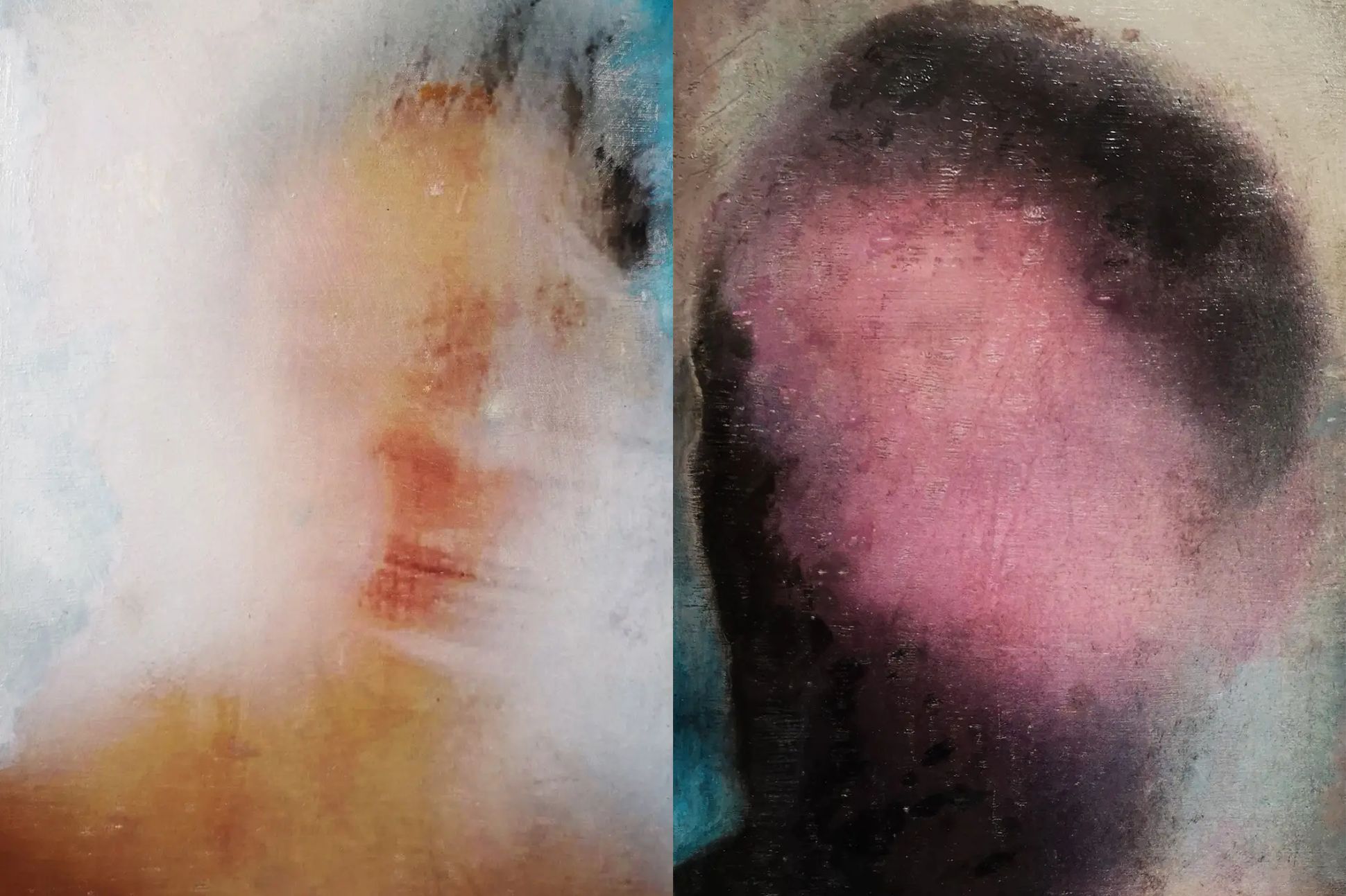 Side-by-side portraits of two blurred faces.