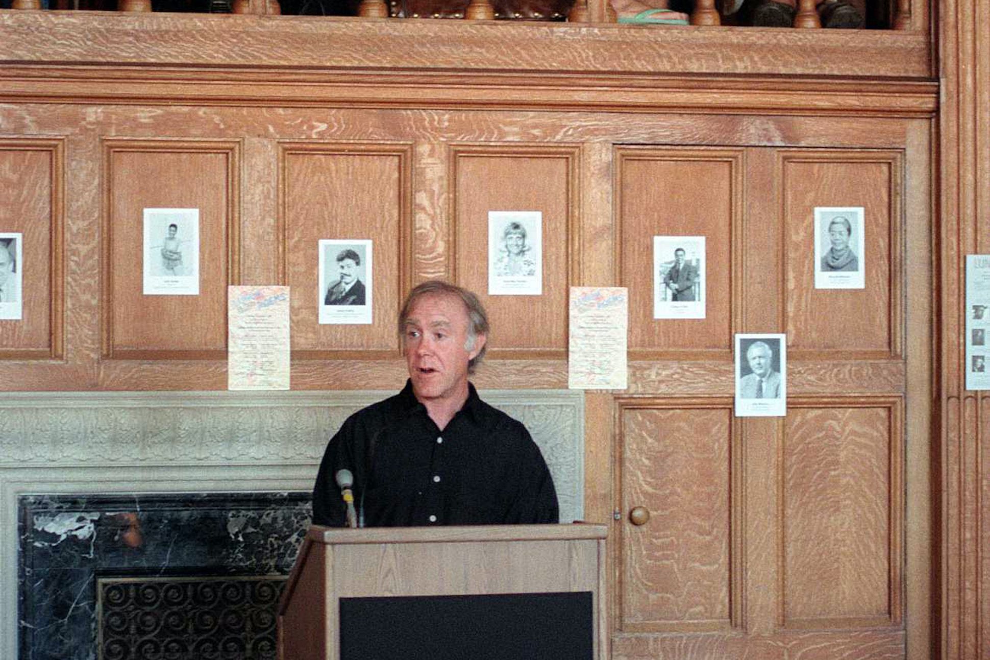 U.S. Poet Laureate Robert Hass introduces the first "Lunch Poems" noon poetry reading in the Doe Library on Thursday, Sept.5, 1996.