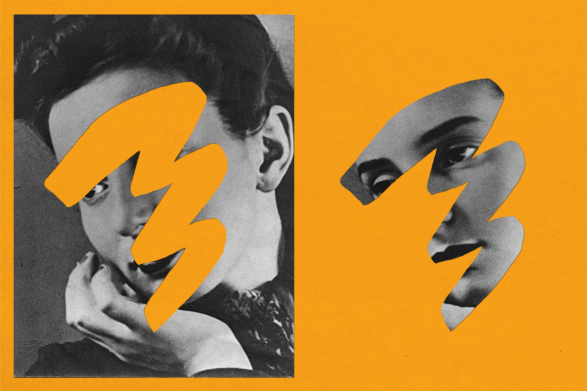 Diptych of Idea Vilarino, with the righthand portrait partially erased.
