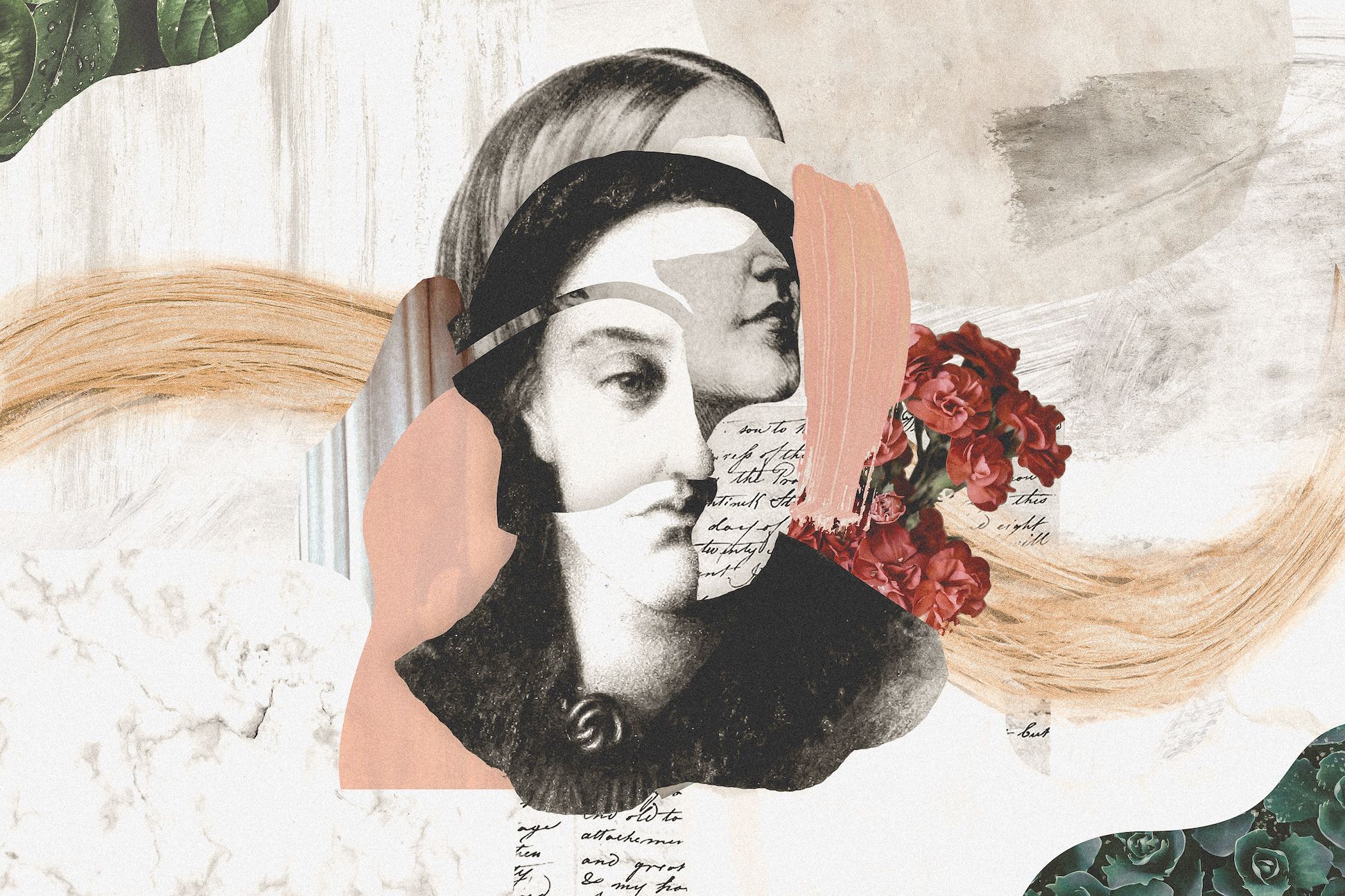 Collage illustration for Christina Rossetti feature.