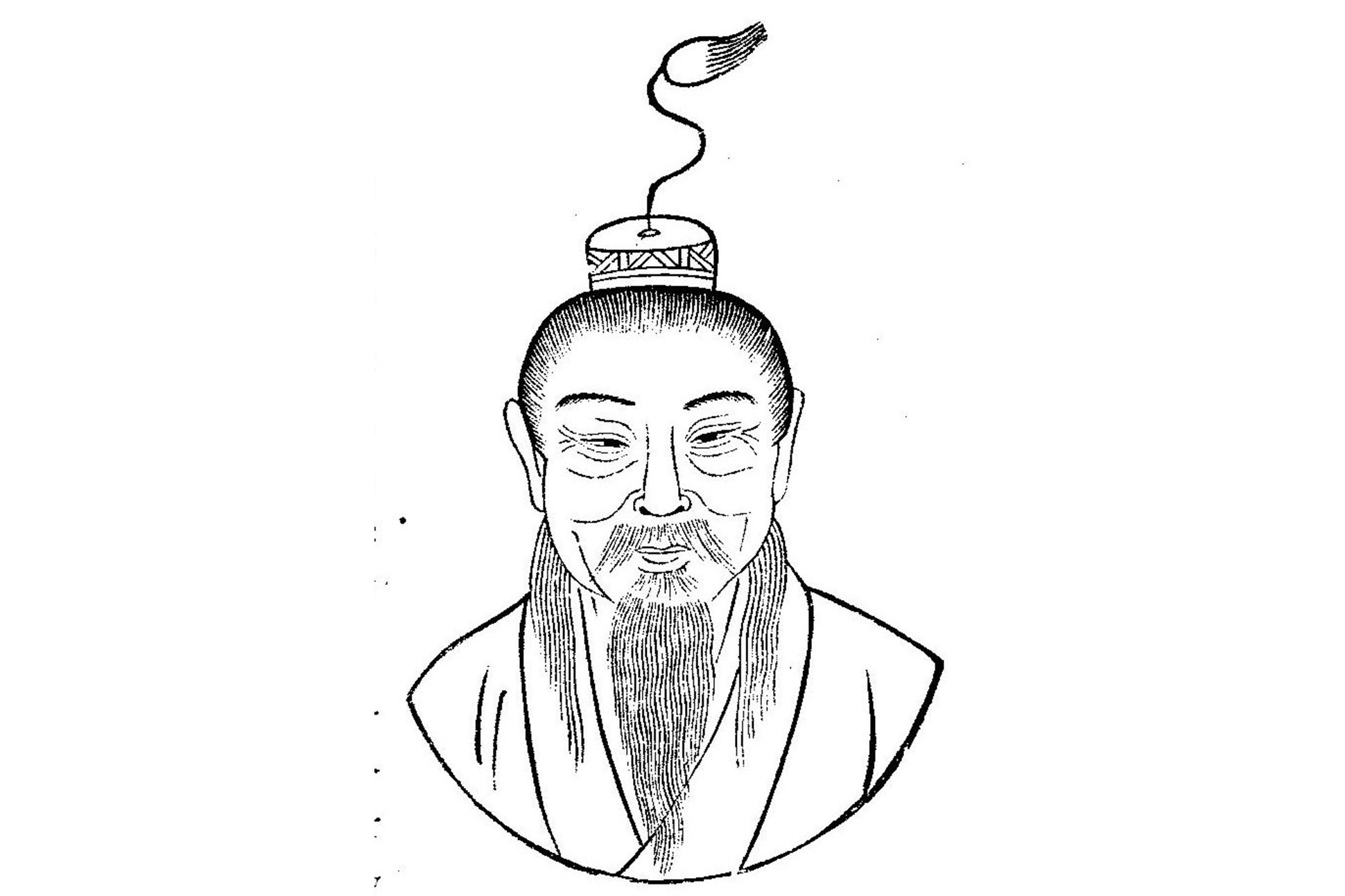 A drawing of an ancient Chinese man with long beard in Han costume