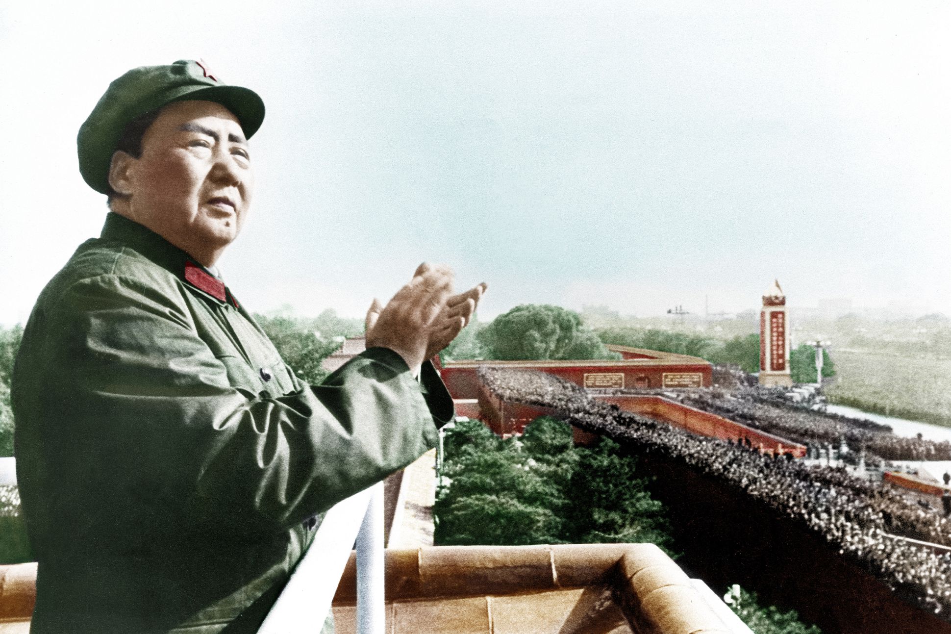 Mao Zedong on a balcony, in 1967, surveying the cultural revolution.