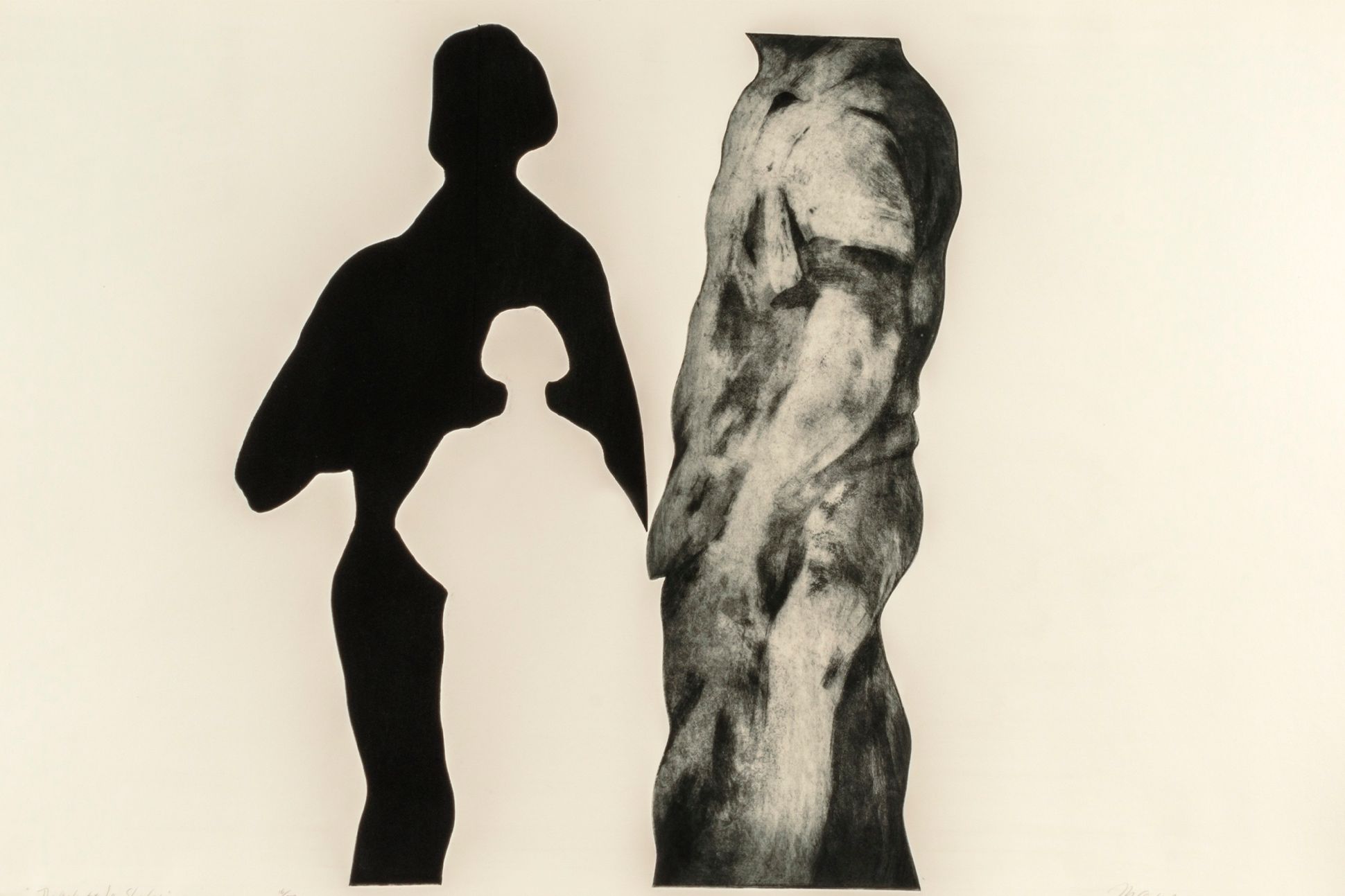 An illustration of a body standing in profile; to the left are two cut-out shadows or silhouettes.