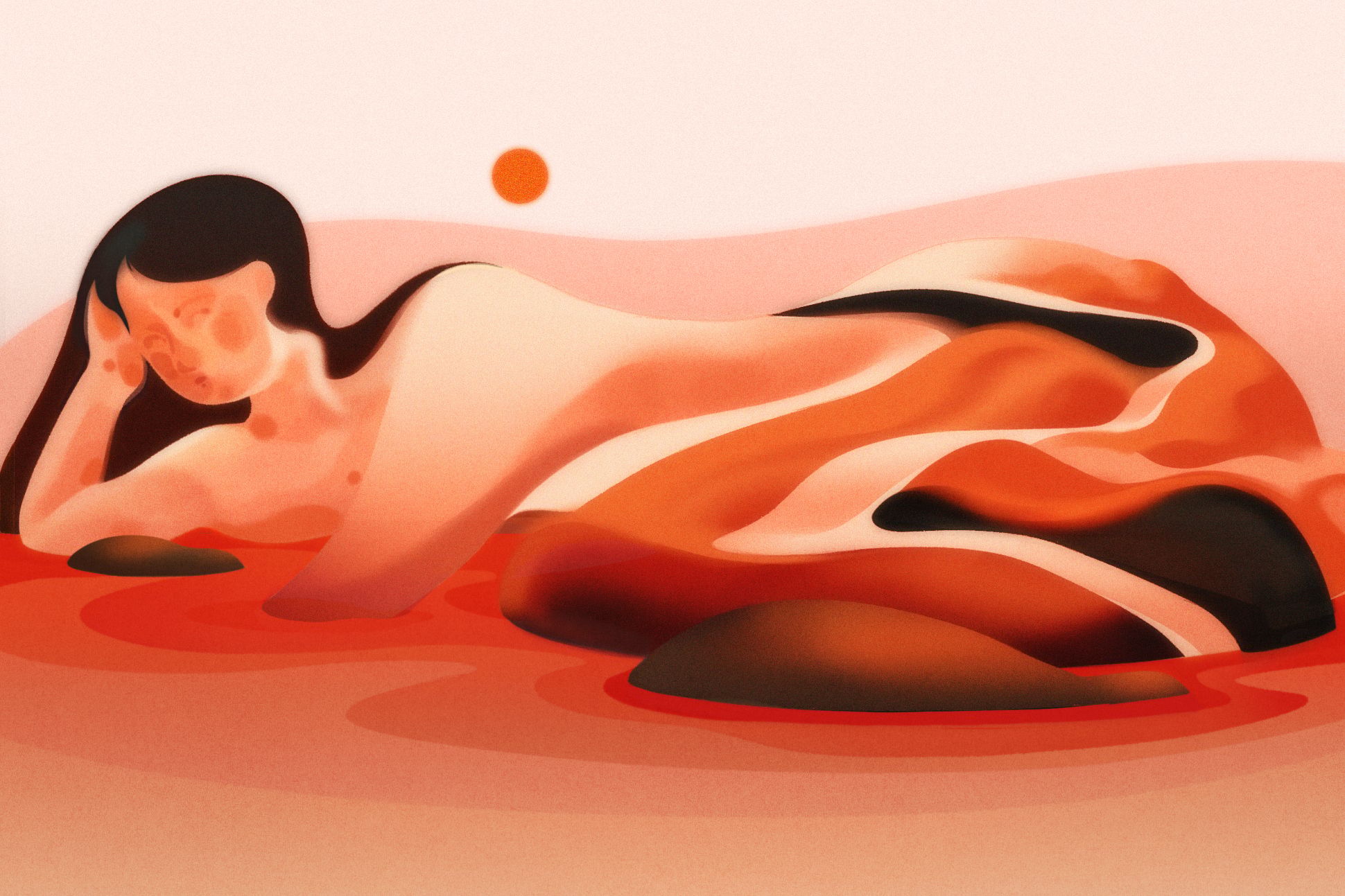 Illustration of a woman resembling an island formation in water