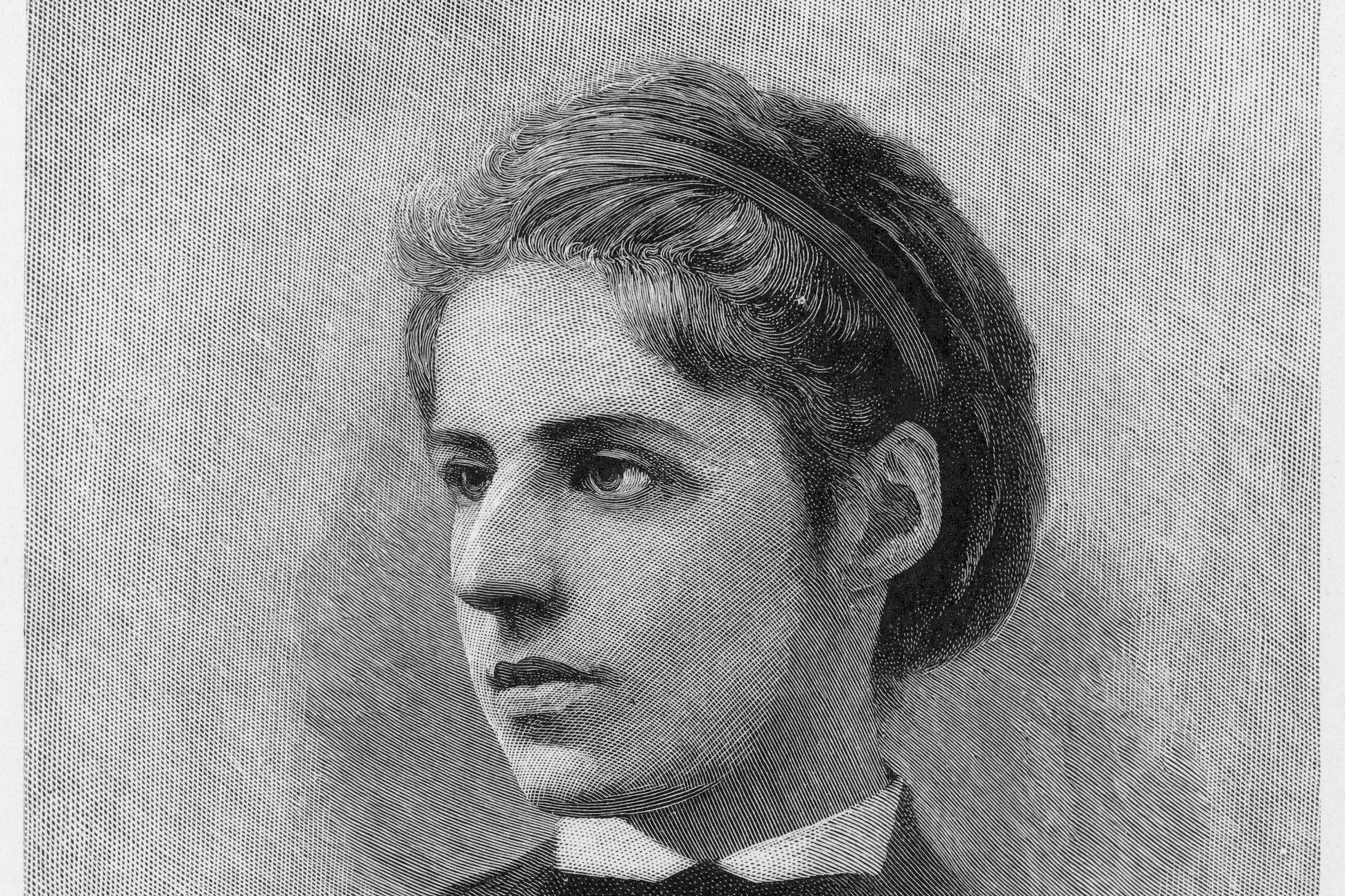Cropped illustration of Emma Lazarus, side profile.