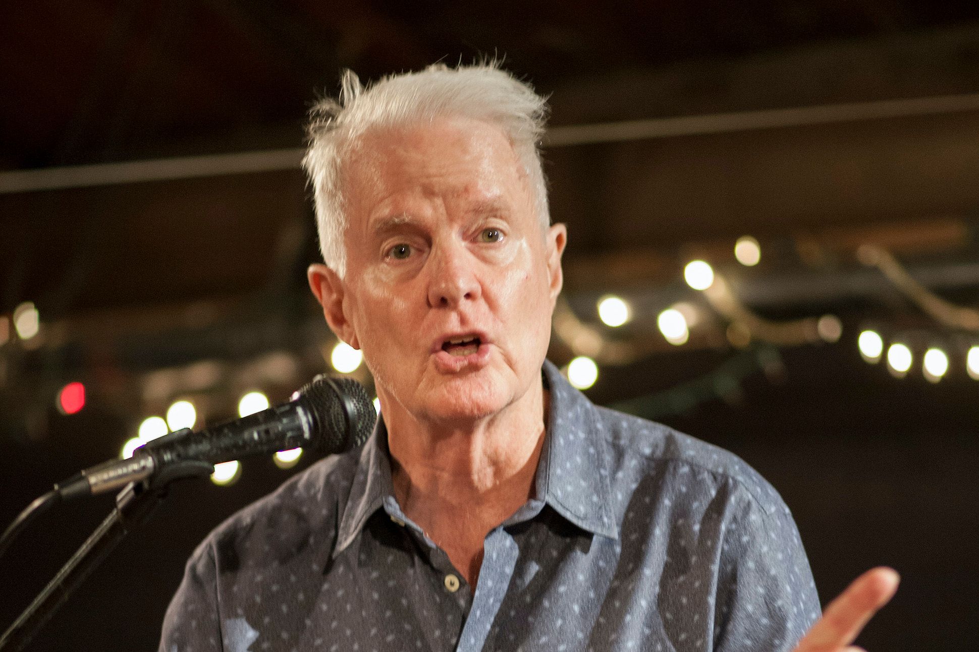 Author David Kirby emotes at a reading on April 24, 2018 in Tallahassee, Florida.