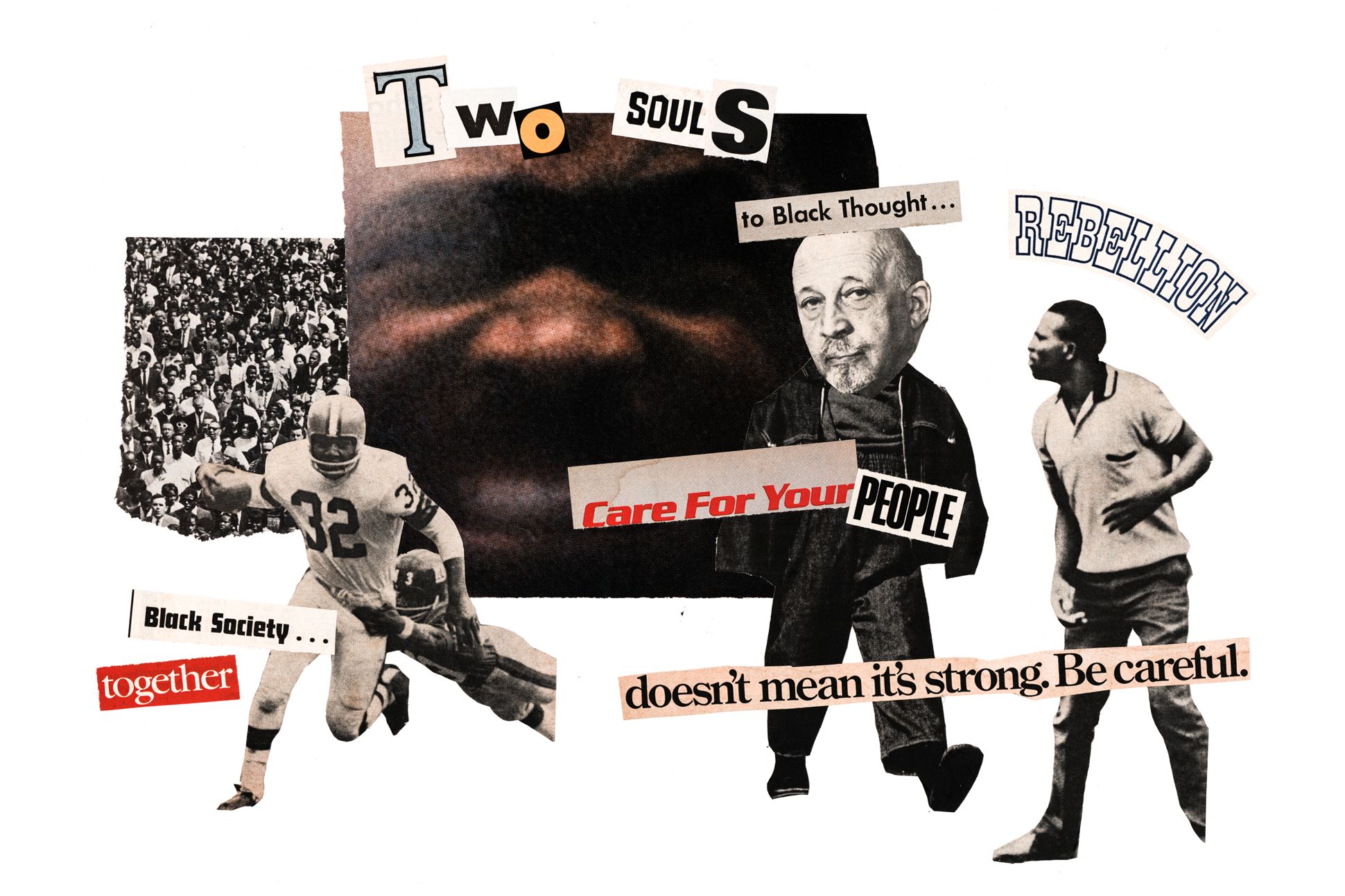 Collage featuring Black men and newspaper text.