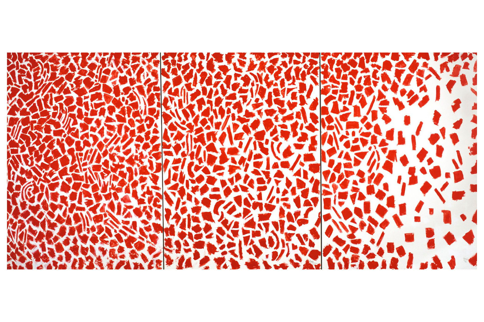 abstract painting of red azaleas, red acrylic on white background
