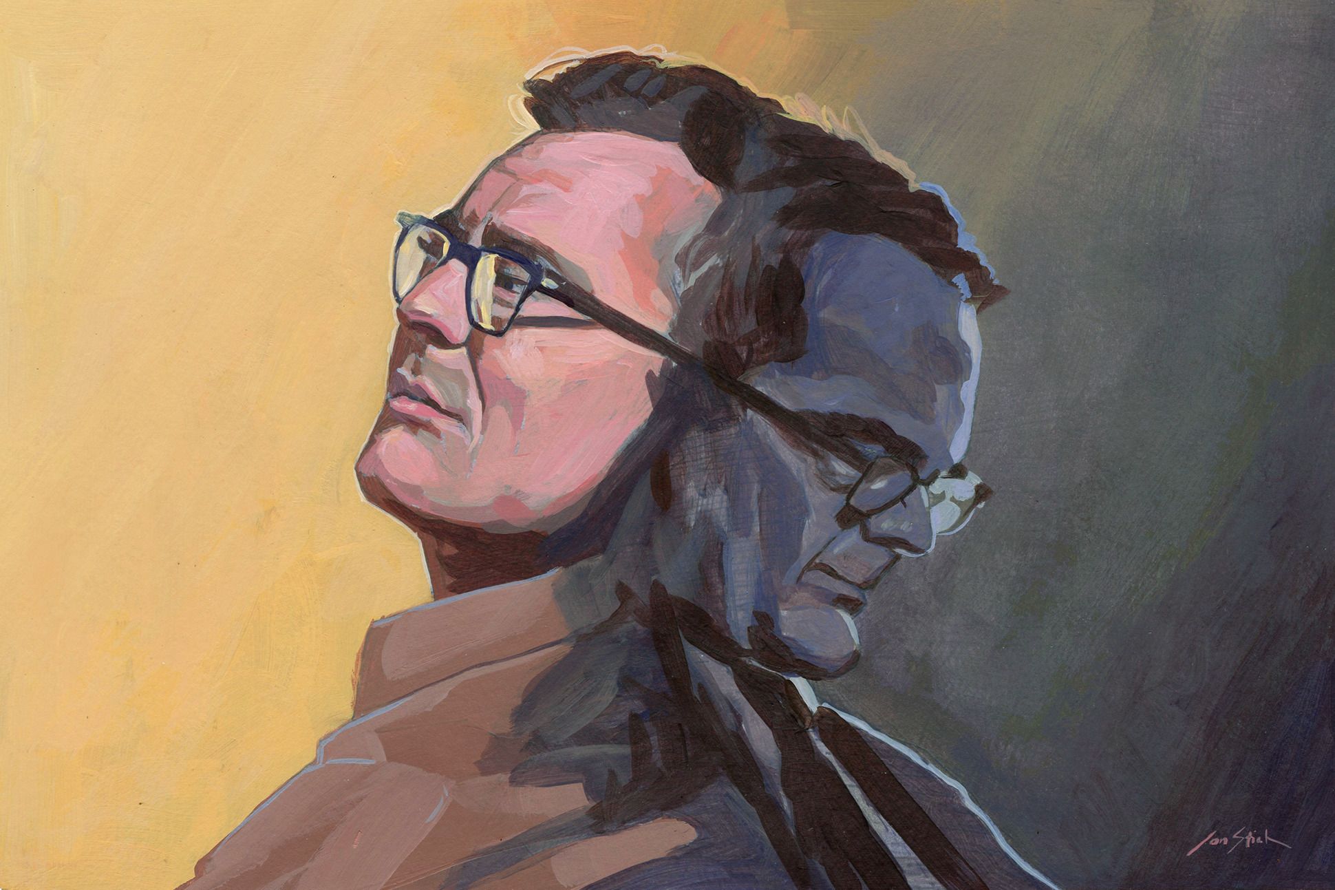 Illustration of two men back to back.