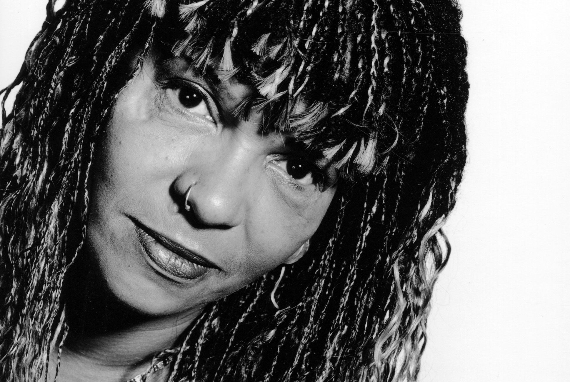 Black and white photo of Ntozake Shange